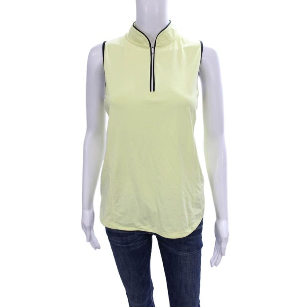 Belyn Key Womens Basic Polo Mock Neck Sleeveless Yellow Nylon Zip Size M